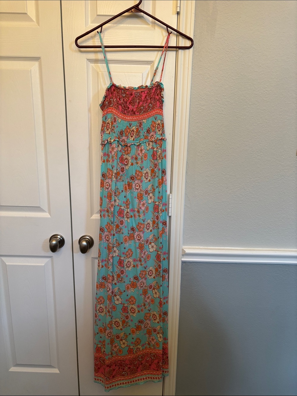 Cupshe Aqua Maxi Dress with Coral Floral Print